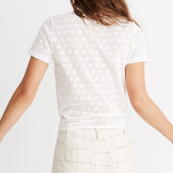 Madewell Texture & Thread Modern Tie Front Tee in Geo-eyelet White Size Medium - Picture 3 of 7